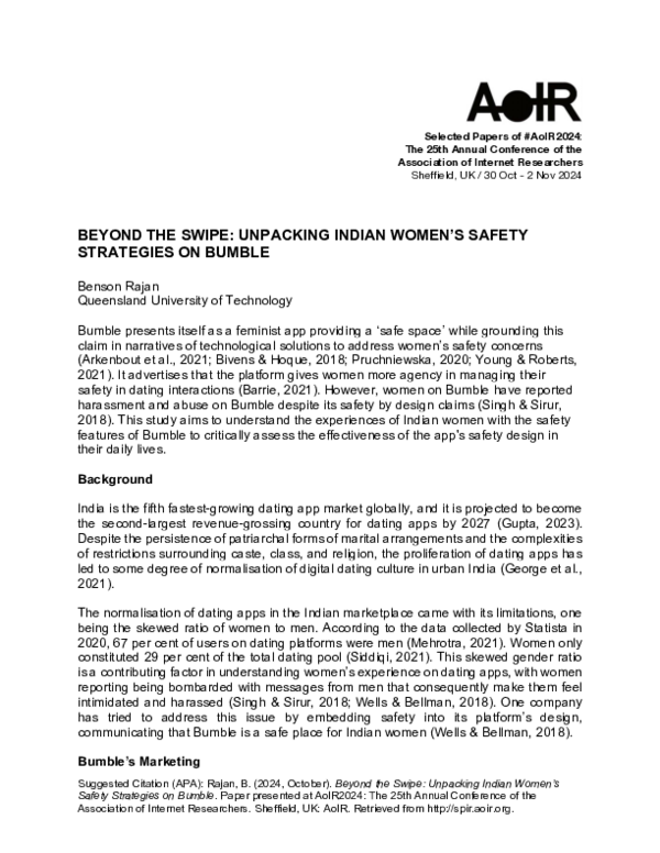 (PDF) BEYOND THE SWIPE: UNPACKING INDIAN WOMEN’S SAFETY STRATEGIES ON ...