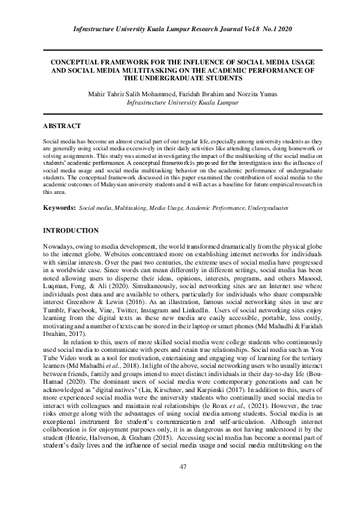(PDF) CONCEPTUAL FRAMEWORK FOR THE INFLUENCE OF SOCIAL MEDIA USAGE AND ...