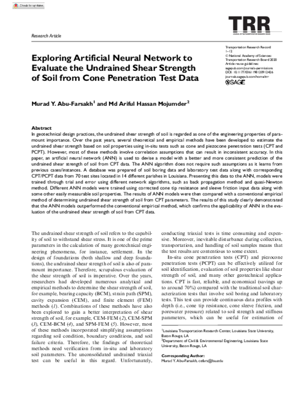 (PDF) Exploring Artificial Neural Network to Evaluate the Undrained ...