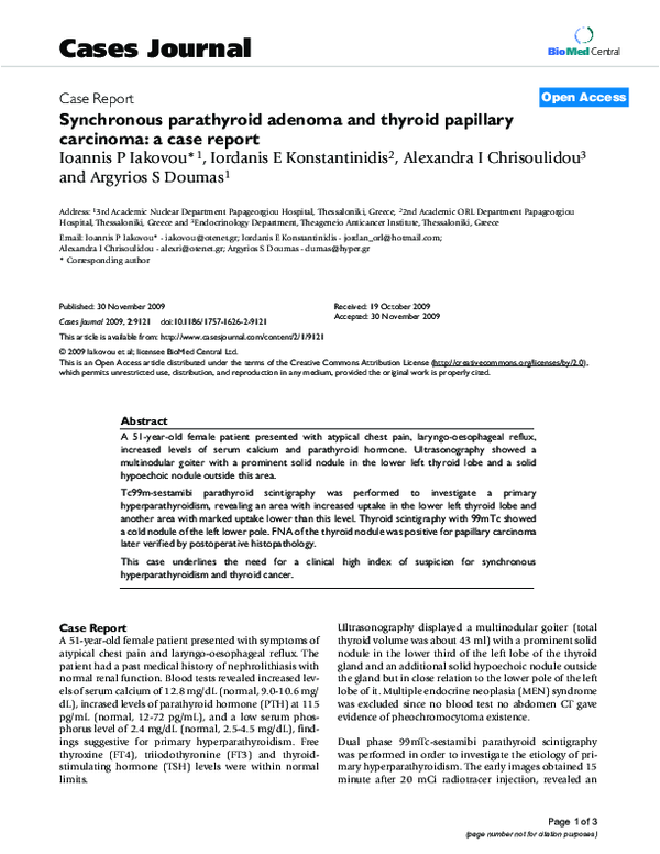 (PDF) Synchronous parathyroid adenoma and thyroid papillary carcinoma ...