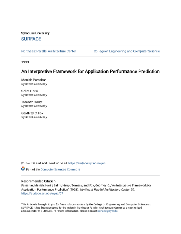 (PDF) An interpretive framework for application performance prediction