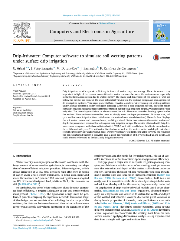 (PDF) Drip-Irriwater: Computer software to simulate soil wetting ...