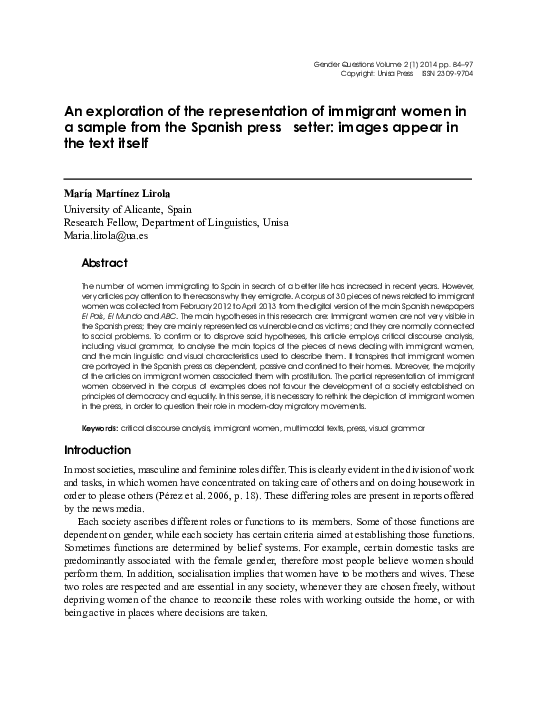 (PDF) An exploration of the representation of immigrant women in a ...