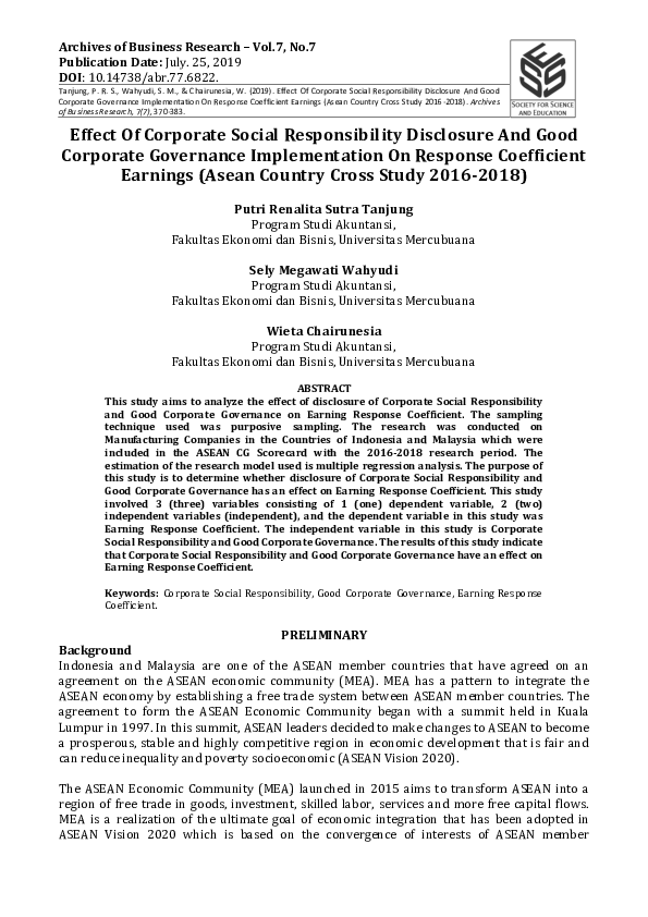 (PDF) The EFFECT OF CORPORATE SOCIAL RESPONSIBILITY DISCLOSURE AND GOOD ...