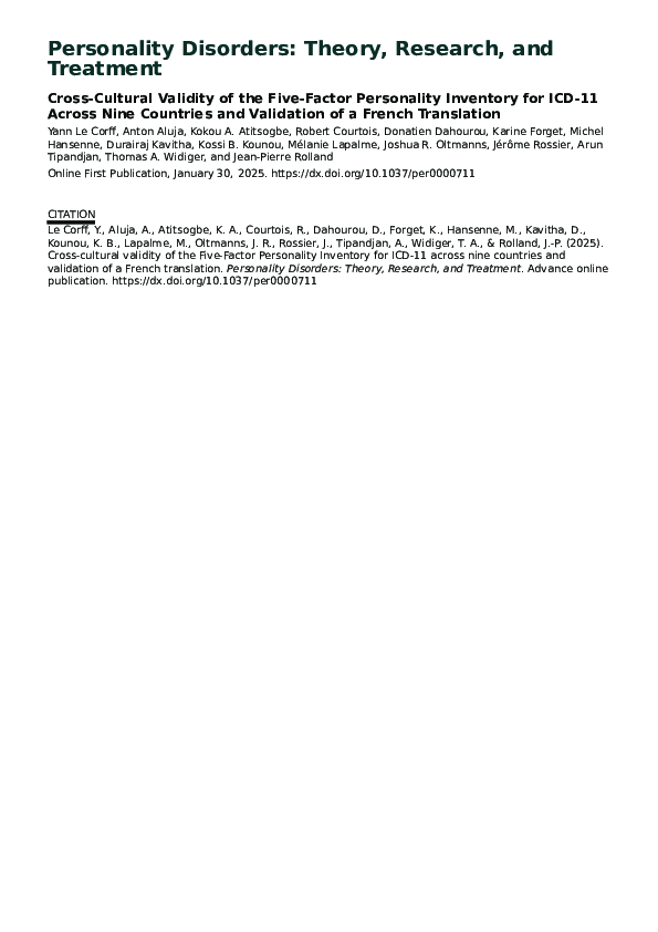 PERSONALITY DISORDERS THEORY RESEARCH AND TREATMENT PDF visual data 5