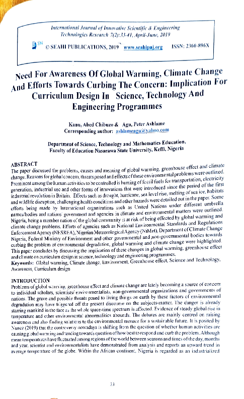 (PDF) Need For Awareness Of Global Warming, Climate Change And Efforts ...