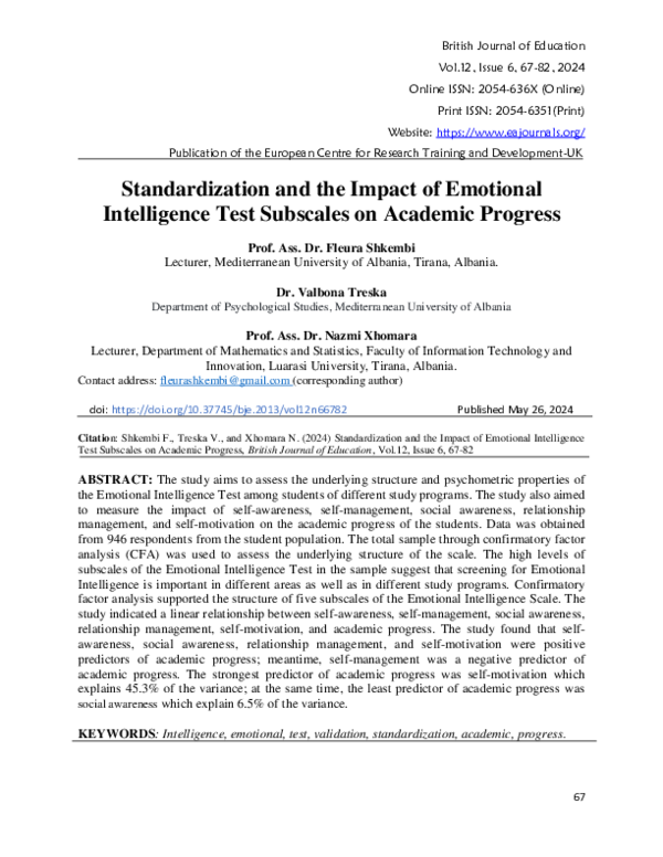 (PDF) Standardization and the Impact of Emotional Intelligence Test ...