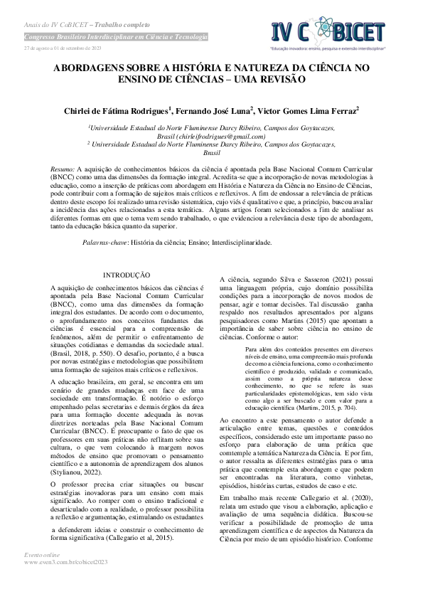 (PDF) Abordagens Sobre a História e Natureza Da Ciência No Ensino De ...