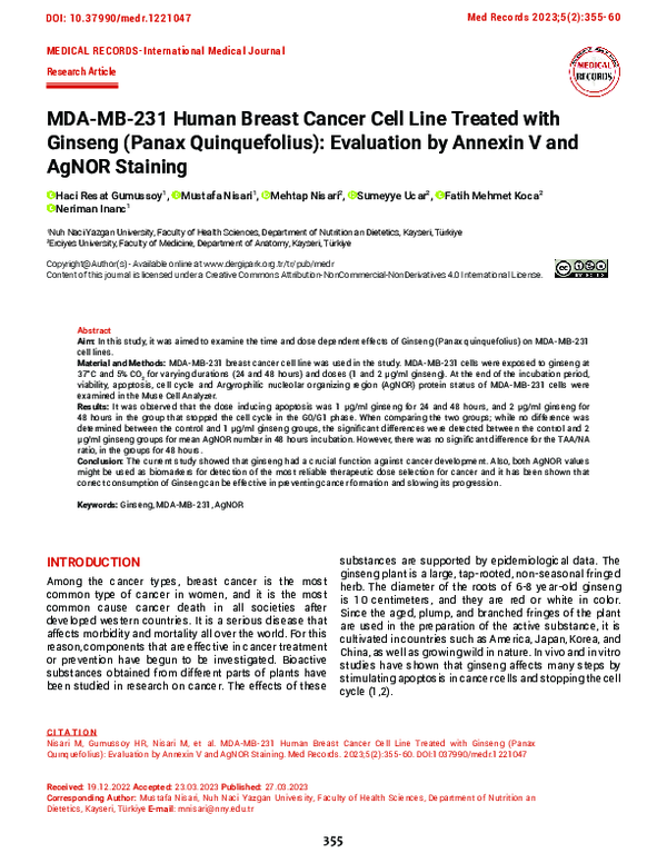 (PDF) MDA-MB-231 Human Breast Cancer Cell Line Treated with Ginseng ...