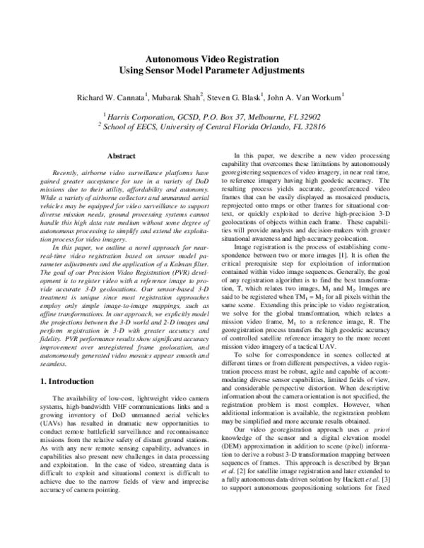(PDF) Autonomous video registration using sensor model parameter ...