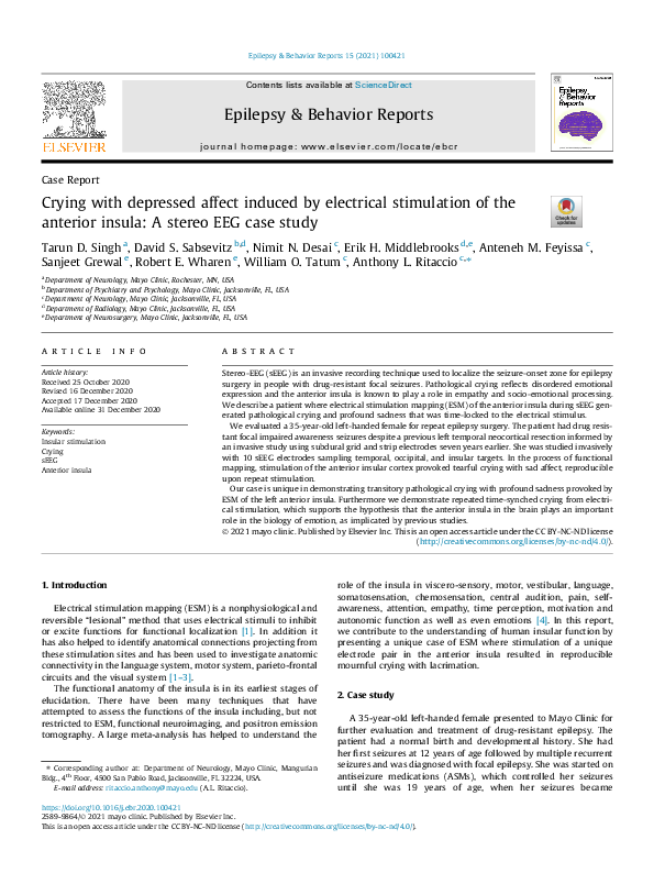 (PDF) Crying with depressed affect induced by electrical stimulation of ...