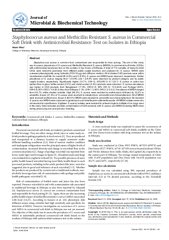(PDF) Staphylococcus aureus and Methicillin Resistant S. aureus in ...