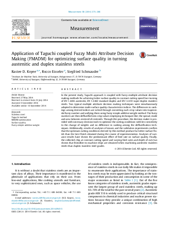 (PDF) Application of Taguchi coupled Fuzzy Multi Attribute Decision ...