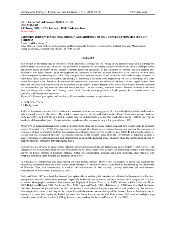 (PDF) FARMERS' PERCEPTION ON SOIL EROSION AND ADOPTION OF SOIL ...