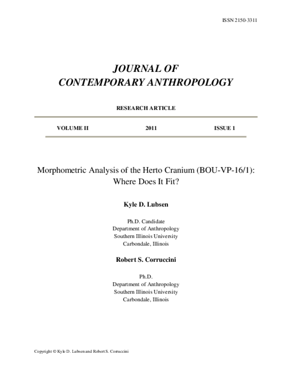 (PDF) Morphometric Analysis of the Herto Cranium (BOU-VP-16/1): Where ...