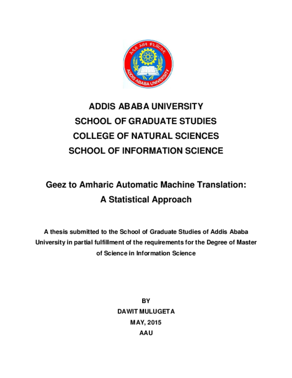 (PDF) Geez To Amharic Automatic Machine Translation: A Statistical Approach