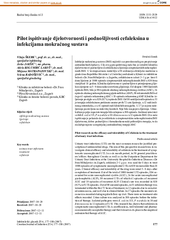 (PDF) Pilot research on the efficacy and tolerability of Cefalexin in ...