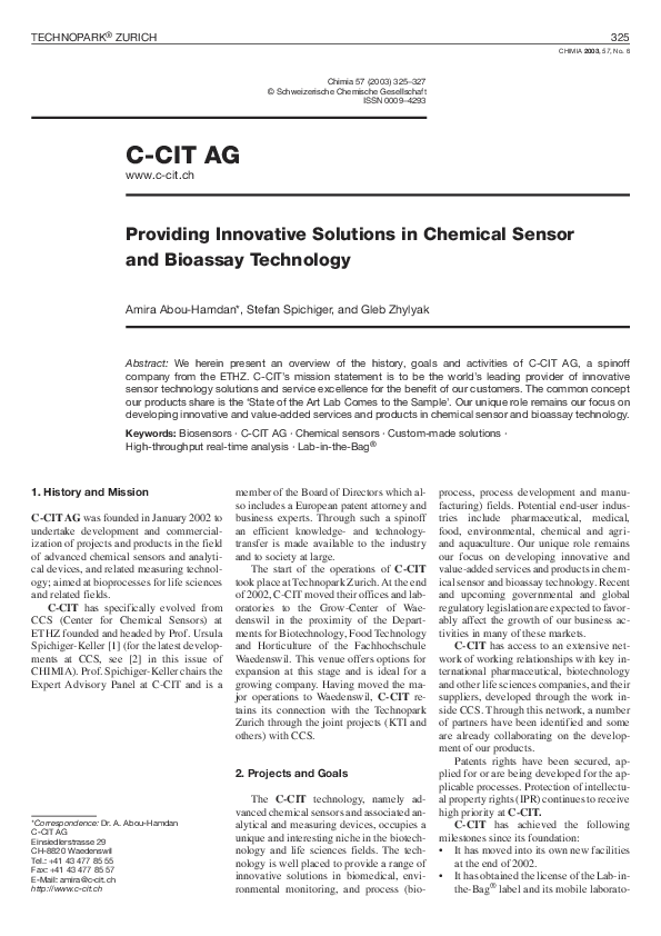 (PDF) C-CIT AG: Providing Innovative Solutions in Chemical Sensor and ...