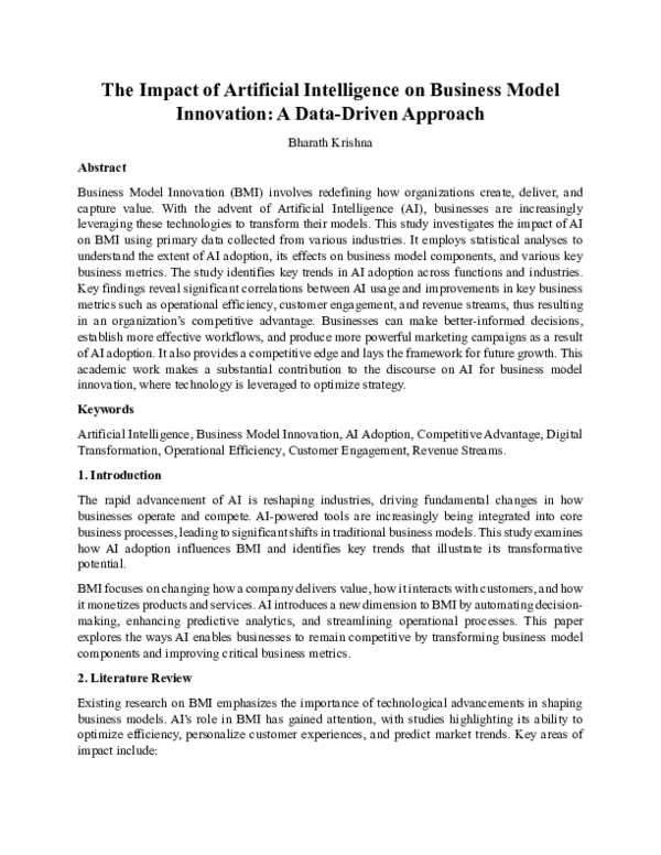 (PDF) The Impact of Artificial Intelligence on Business Model ...