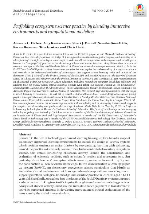 (PDF) Scaffolding ecosystems science practice by blending immersive ...