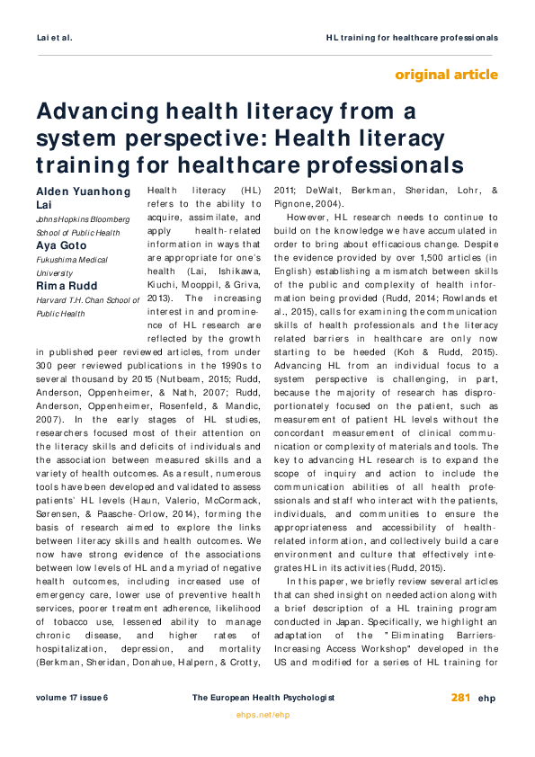 (PDF) Advancing health literacy from a system perspective: Health ...