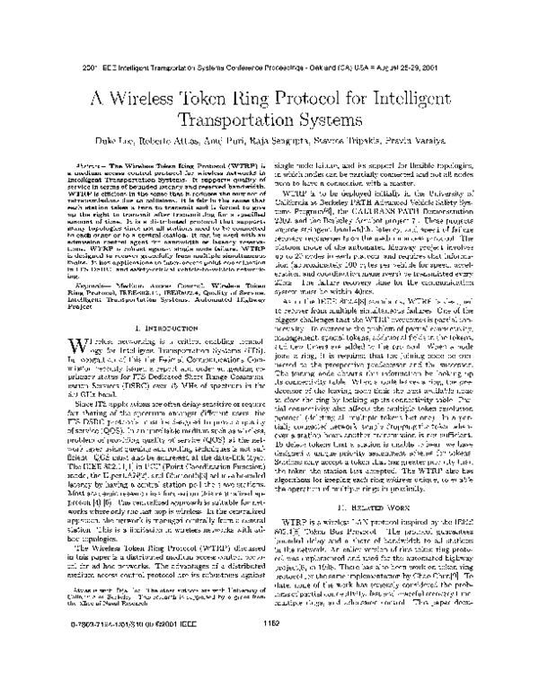 (PDF) A wireless token ring protocol for intelligent transportation systems