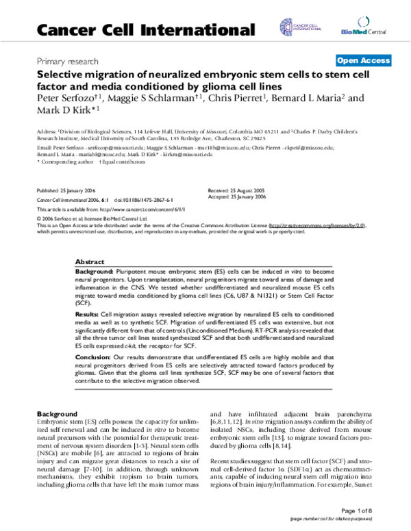 (PDF) Selective migration of neuralized embryonic stem cells to stem ...