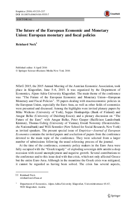 (PDF) The future of the European Economic and Monetary Union: European ...