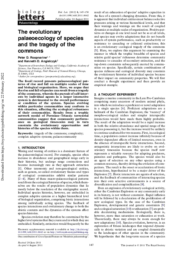 (PDF) The evolutionary palaeoecology of species and the tragedy of the ...