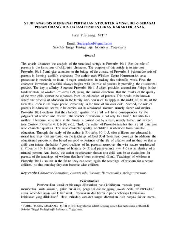 (PDF) Studi Analisis mengenai Pertalian Struktur Amsal 10:1-5 sebagai ...