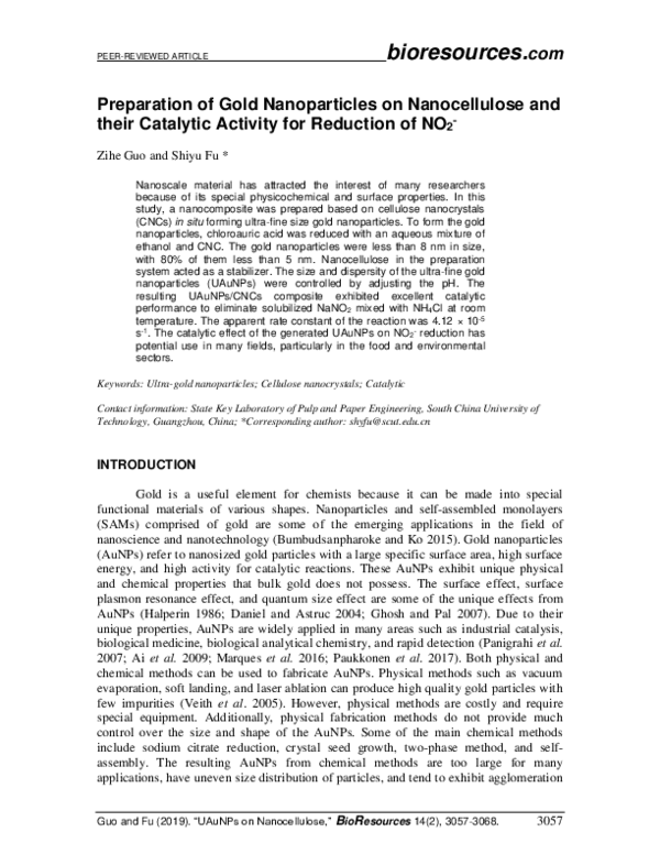(PDF) Preparation of gold nanoparticles on nanocellulose and their ...