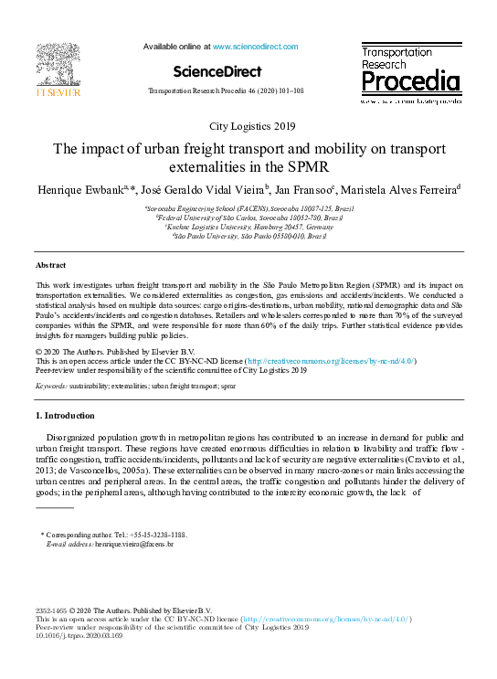(PDF) The impact of urban freight transport and mobility on transport ...