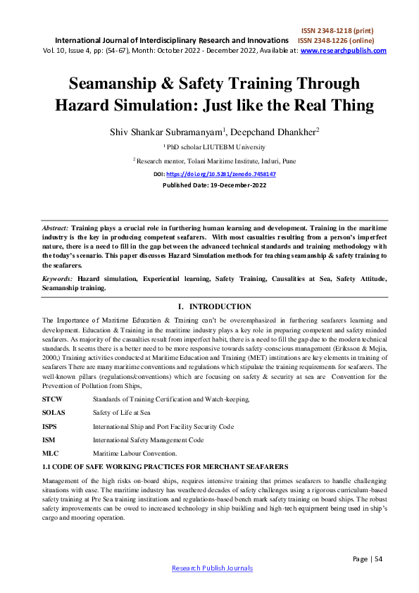 (PDF) Seamanship & Safety Training Through Hazard Simulation: Just like ...
