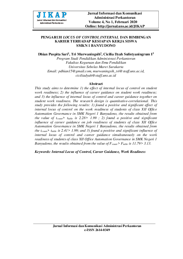 (PDF) Pengaruh Locus of Control Internal Dan Bimbingan Karier Terhadap ...