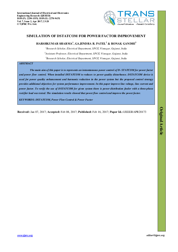(PDF) Simulation of Dstatcom for Power Factor Improvement