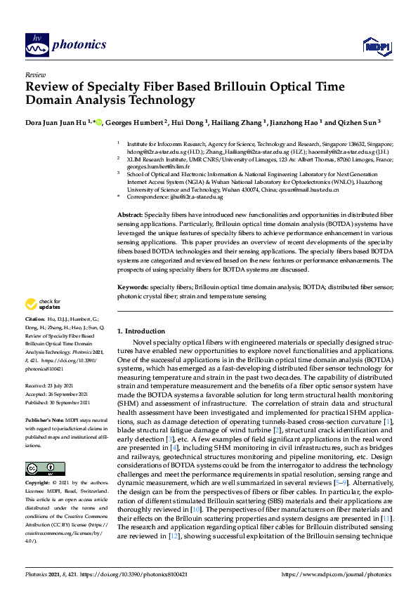(PDF) Review of Specialty Fiber Based Brillouin Optical Time Domain ...