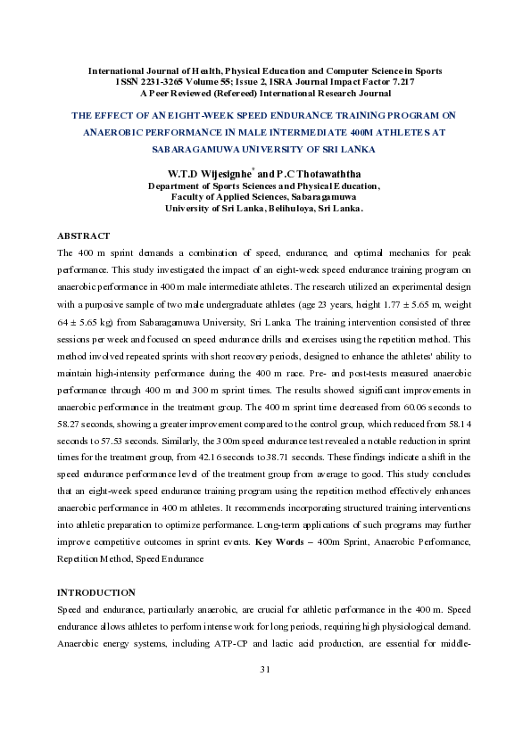 (PDF) THE EFFECT OF AN EIGHT-WEEK SPEED ENDURANCE TRAINING PROGRAM ON ...