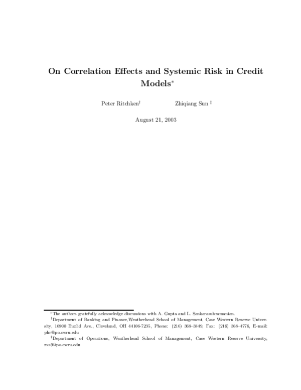 (PDF) On Correlation Effects and Systemic Risk in Credit Models