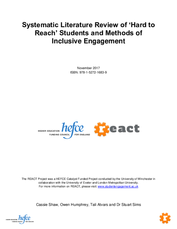 (PDF) Systematic Literature Review of 'Hard to Reach' Students and ...
