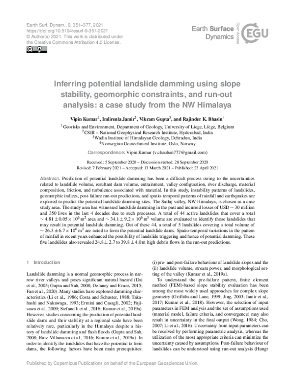 (PDF) Inferring potential landslide damming using slope stability ...