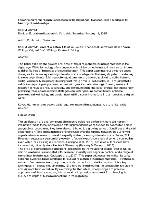(PDF) Fostering Authentic Human Connections in the Digital Age ...