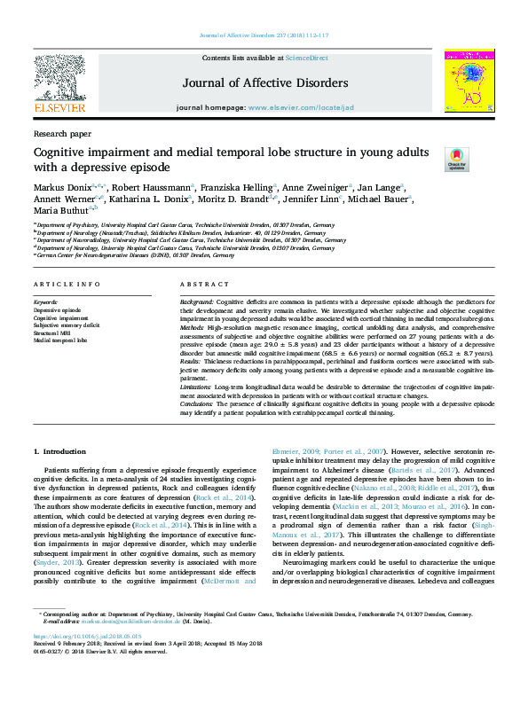 (PDF) Cognitive impairment and medial temporal lobe structure in young ...