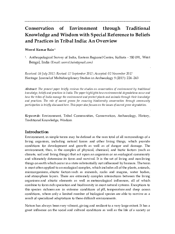 (PDF) Conservation of Environment through Traditional Knowledge and ...