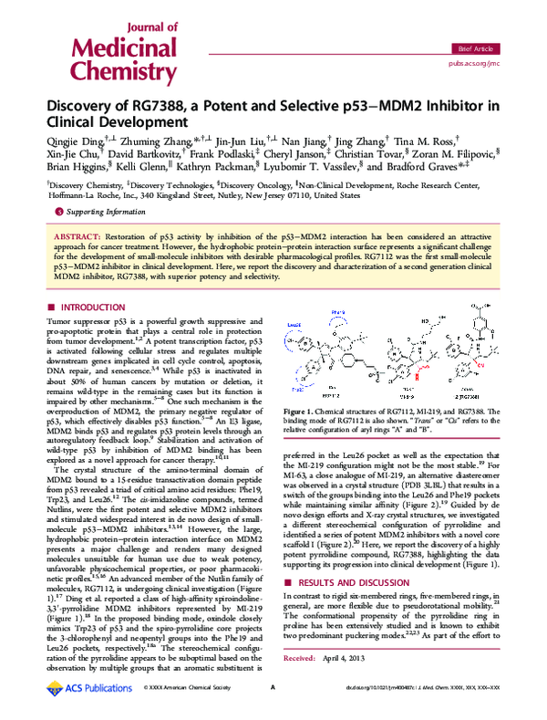 (PDF) Discovery of RG7388, a Potent and Selective p53–MDM2 Inhibitor in ...
