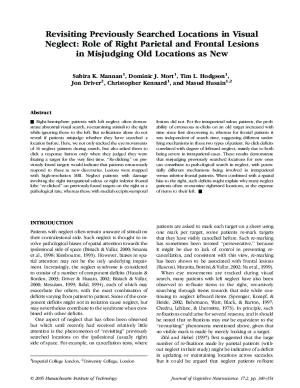 (PDF) Revisiting Previously Searched Locations in Visual Neglect: Role ...