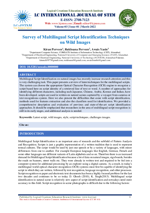 (PDF) Survey of Multilingual Script Identification Techniques on Wild ...