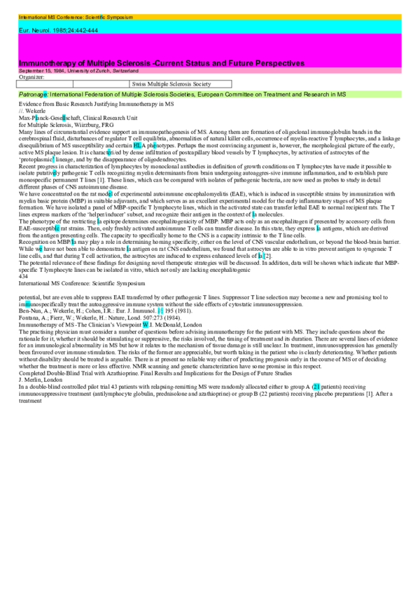 (PDF) Immunotherapy of Multiple Sclerosis -Current Status and Future ...
