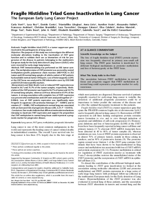 (PDF) Fragile Histidine Triad Gene Inactivation in Lung Cancer