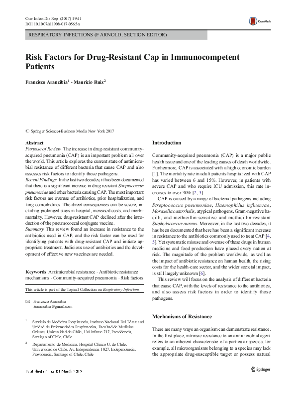 (PDF) Risk Factors for Drug-Resistant Cap in Immunocompetent Patients