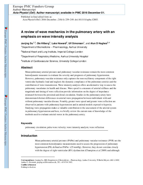 (PDF) A review of wave mechanics in the pulmonary artery with an ...